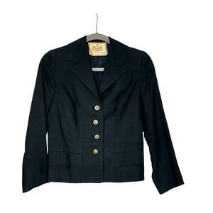 Vintage 1940’s Black Silk Military Style Cropped Jacket | Size M